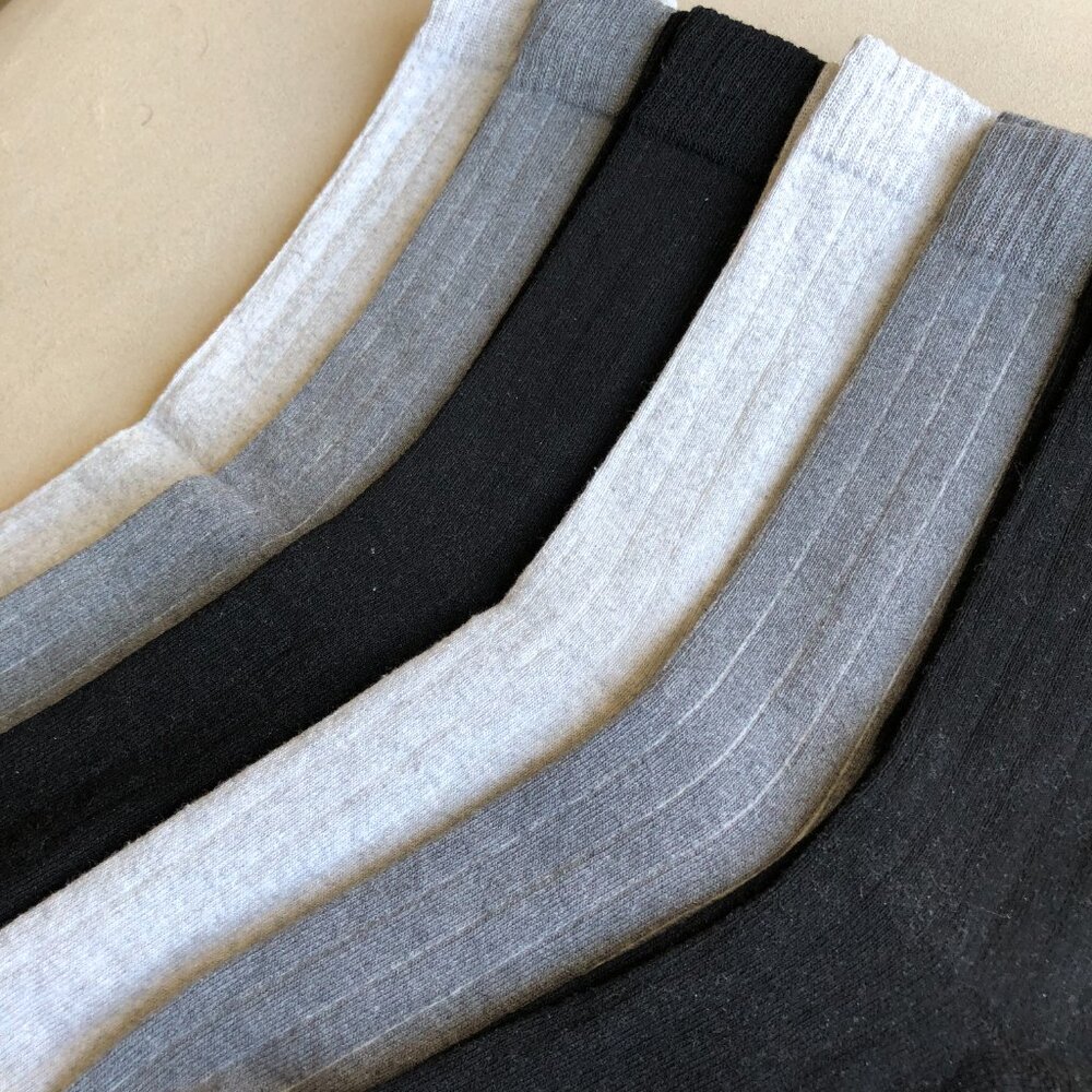 6 Pairs Mens Socks. Cotton Blend Crew Dress Socks, Black, Grey, Dark Gray - Picture 6 of 8